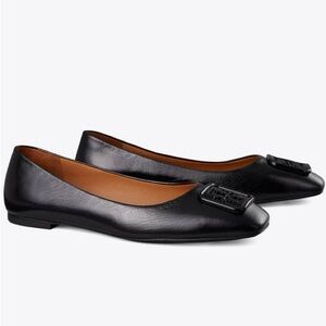 NEW TORY BURCH Georgia Athene Ballet Flats Perfect Black Leather Women's Size 7